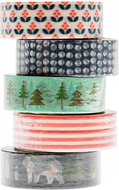 Rico Design Paper Poetry Tape Set Winterwald in Blau-Rot, 5 Stück, Breite: 1,5 cm, Länge: 10 m pro Rolle - Bild 1