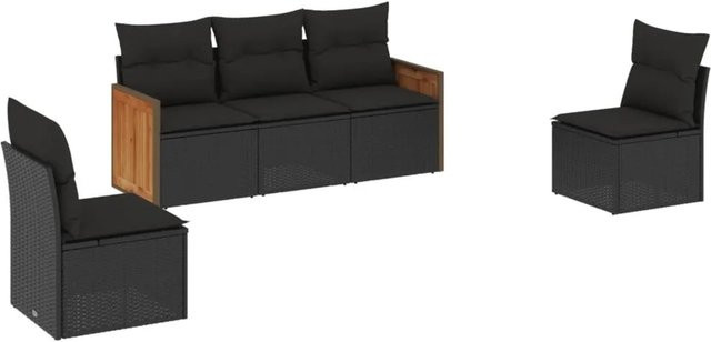 vidaXL 5-tlg. Garten-Sofagarnitur aus Poly-Rattan in Schwarz mit Sitz- und Rückenkissen und pulverbeschichtetem Stahlgestell - Bild 1