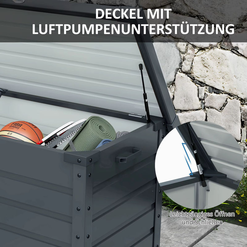 Outsunny Gartenbox aus verzinktem Stahl mit Rollen und Schloss, Dunkelgrau, B/T/H: 100 x 62 x 65 cm - Bild 6