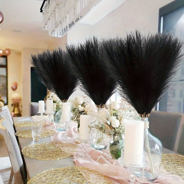 Uflower Künstliches Pampasgras in Schwarz, Flauschiges Faux-Boho-Dekor für Vasen, Hochzeiten und Partys - Bild 1