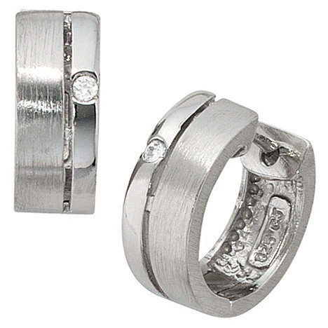 Colfem Creolen 925 Sterling Silber, mattiert, 2 Zirkonia, Ohrringe - Bild 1