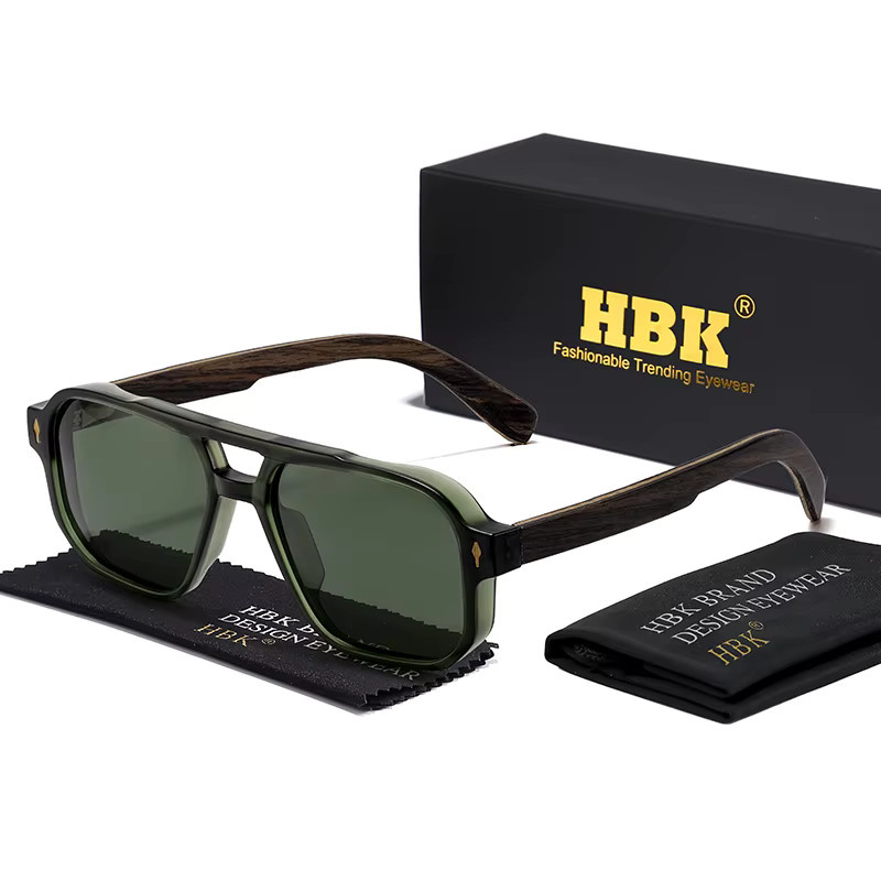 HBK Fashion Sonnenbrille, Vollrand, Square, Holz, Schwarz, Unisex, polarisiert - Bild 1