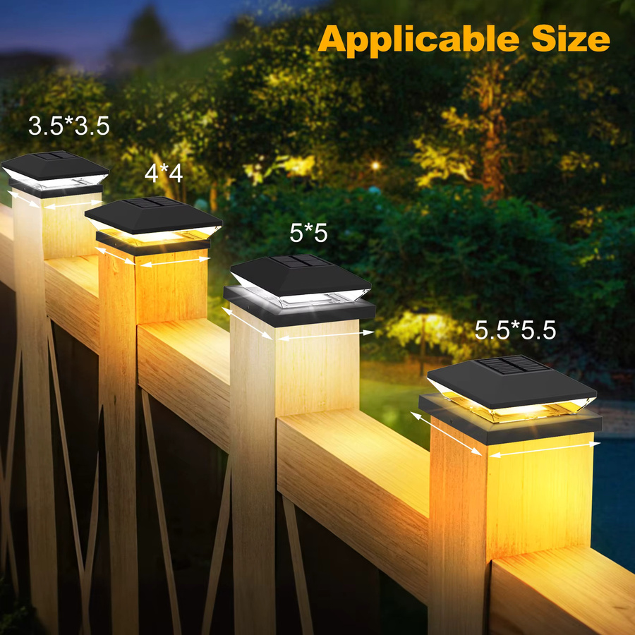 T-SUNRISE Solar-LED-Zaunlampe für den Garten, quadratische Solarsäulenpfostenkappe in Schwarz mit CCT-Funktion (3000 K und 6000 K) - Bild 6