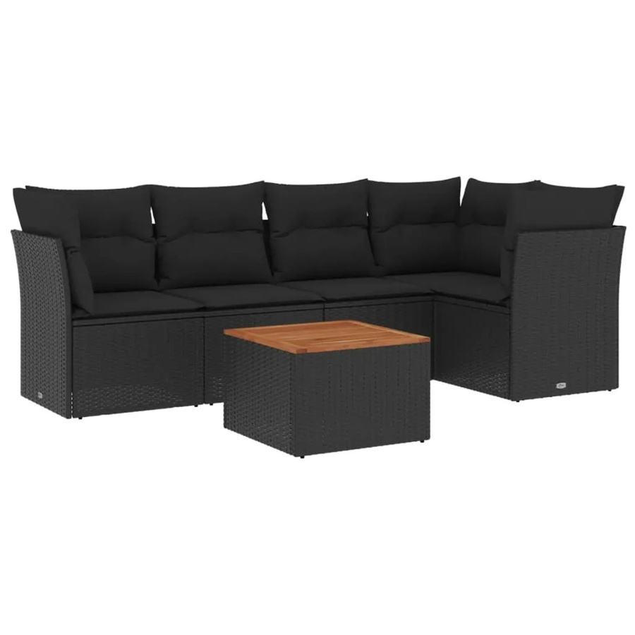 vidaXL 6-tlg Garten-Sofagarnitur aus Poly-Rattan und Akazienholz in Schwarz und Braun mit Kissen Modell 63 - Bild 2