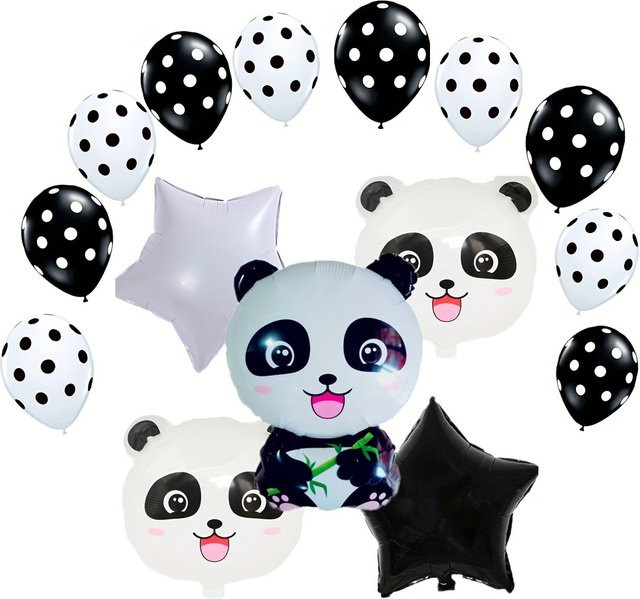XHLFCJ Panda Folienballons Set mit Polka Dot Design in Schwarz und Weiß, 15 Stück für Geburtstag, Safari und Babyparty Dekoration - Bild 1