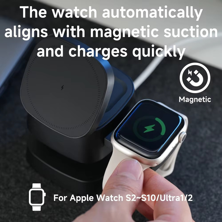 TIMESS Magnetisches 3-in-1 Wireless-Ladegerät in Weiß für iPhone, Apple Watch und AirPods - Bild 2