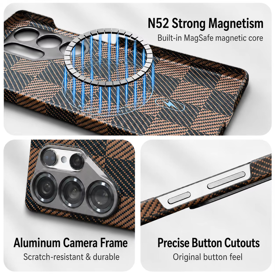 Luxus Kevlar Aramid Carbonfaser Hülle für Samsung Galaxy S25 Ultra mit MagSafe Magnetfunktion in Schwarz - Bild 3