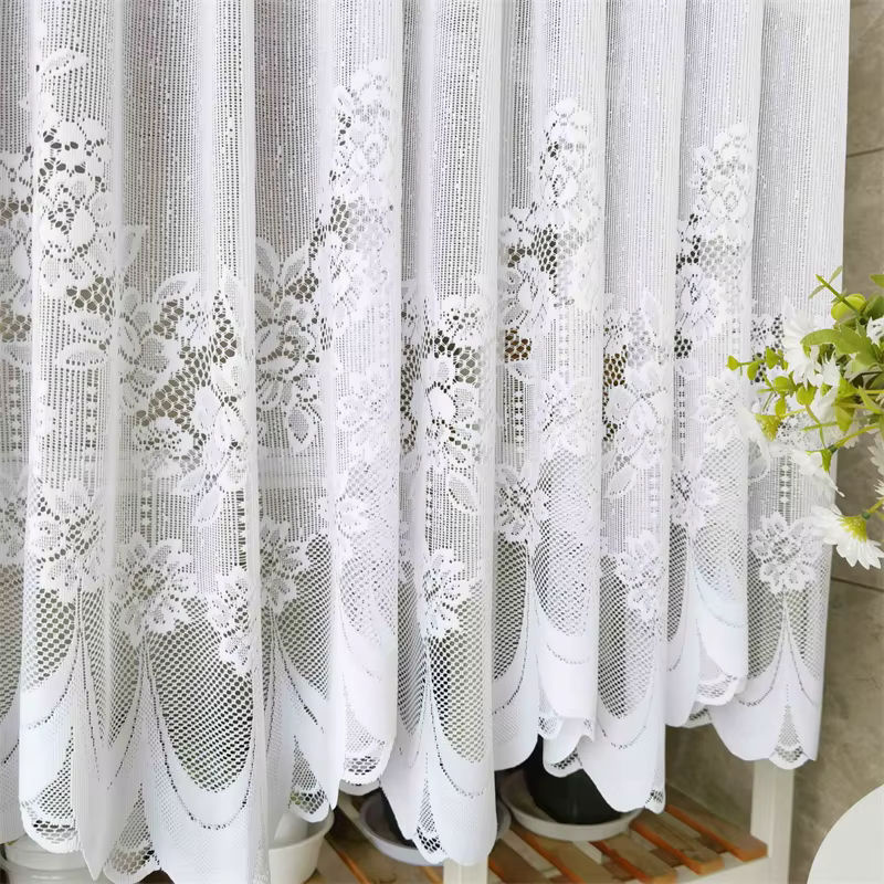 NewWPKIRA Transparentes Tüll-Voile-Vorhang mit weißer Spitze und Netzstoff, Breite: 60 cm, Höhe: 100 cm - Bild 3