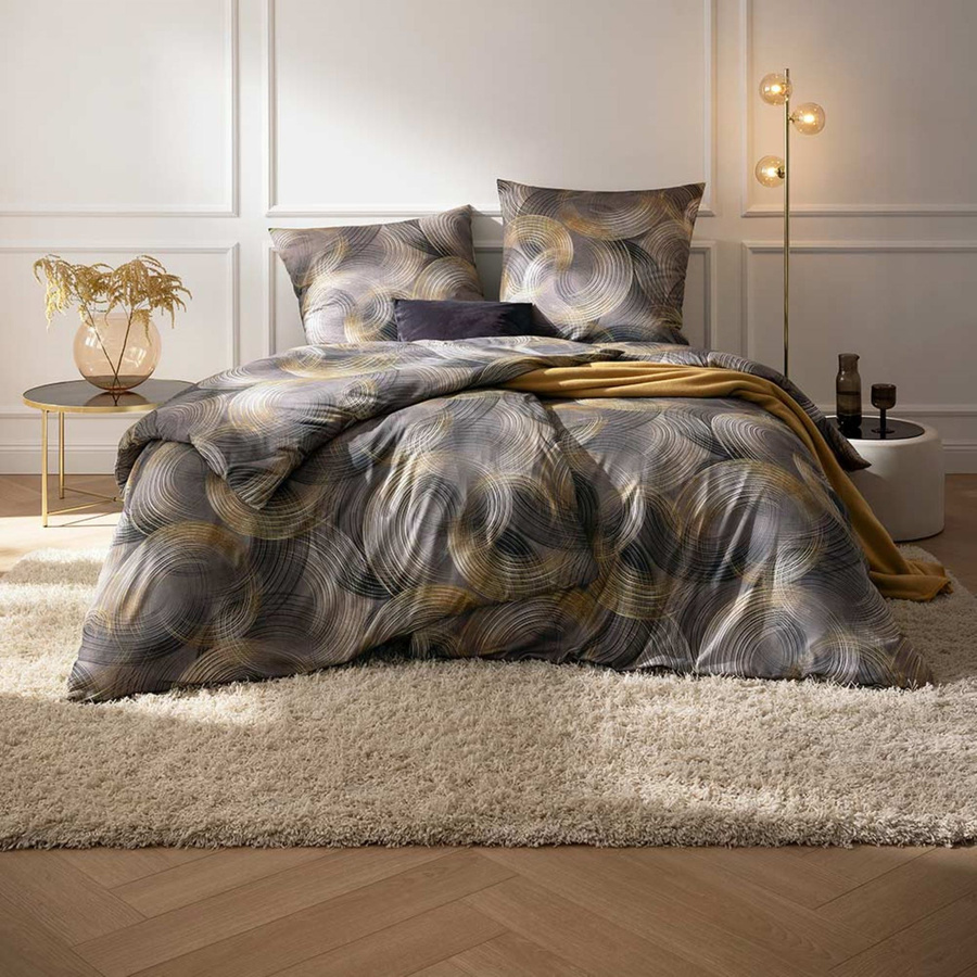 Estella Mako Jersey Bettwäsche Toni anthrazit grau mit Kreisen und Ringen, Set bestehend aus Bettbezug und Kissenbezug, Breite: 155 cm, Länge: 220 cm, Kissenbezug: 80 x 80 cm - Bild 1