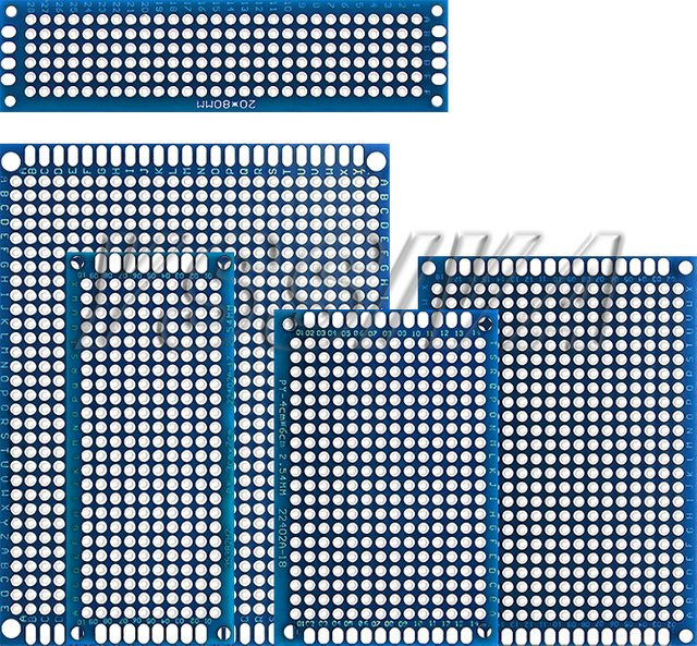 YTTSQC 5 Stück PCB Protoboard Set, blaue doppelseitige Prototyp-Platinen für DIY Elektronik, B/T: 2 x 8 cm, 3 x 7 cm, 4 x 6 cm, 5 x 7 cm - Bild 1