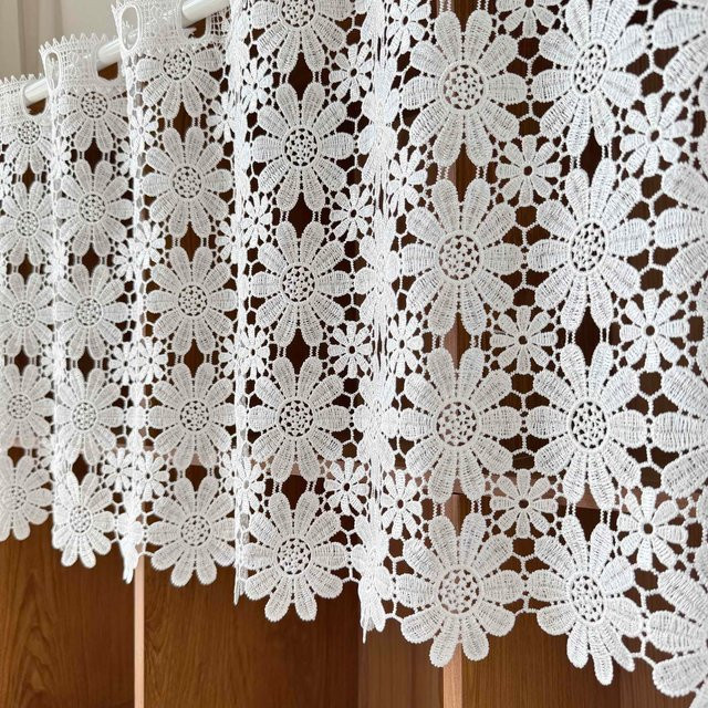 Tiyana Spitzenvorhang Weiß mit Blumenmuster im Vintage-Stil, Breite: 45 cm, Höhe: 100 cm - Bild 1