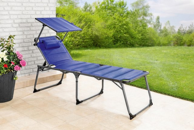 Solax-Sunshine Komfort-Sonnenliege aus Aluminium mit gepolsterter wetterfester Auflage, Sonnen canopy und verstellbarer Kopfstütze, Blau, B/T/H: 193 x 67 x 32 cm - Bild 1