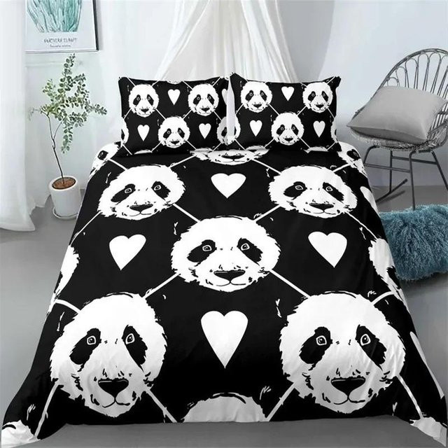Binchi Outdoor Product Panda Bettwäsche Set aus Mikrofaser mit Cartoon Tier Motiv in Schwarz, 2-teilig, B: 133 cm, L: 70 cm - Bild 1