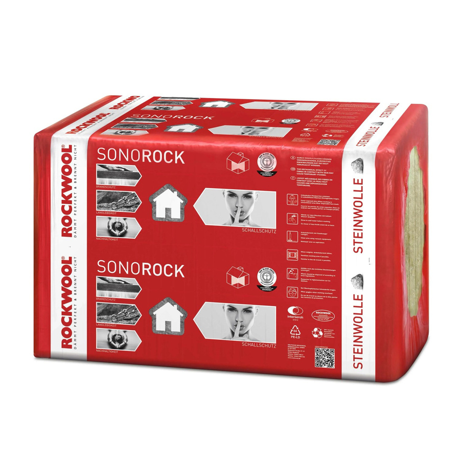 Rockwool Sonorock WLG 040 Trennwandplatte aus Steinwolle, Höhe: 63 cm, Breite: 62,5 cm, Tiefe: 100 mm - Bild 2