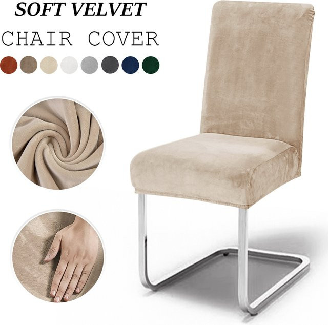 Airldianer Samt Stuhlhussen elastische Stretch Sitzbezüge für Esszimmerstühle in Beige und Grau - Bild 1