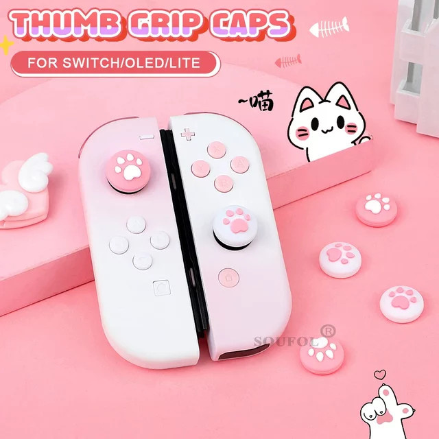 4er-Set Silikon Joystick-Abdeckungen im Katzenpfoten-Design für Nintendo Switch, OLED und Switch Lite, Farbe: Pink - Bild 1