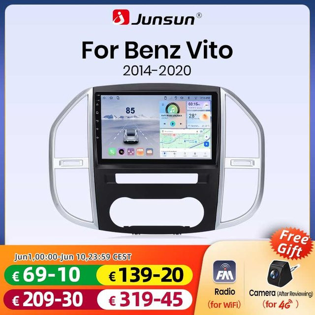 Junsun Android 15 Autoradio für Mercedes Benz Vito 3 W447 2014-2020 mit 10 Zoll IPS-Bildschirm, kabelloses Apple CarPlay und Stereo-Multimedia-Videoplayer, Schwarz - Bild 1