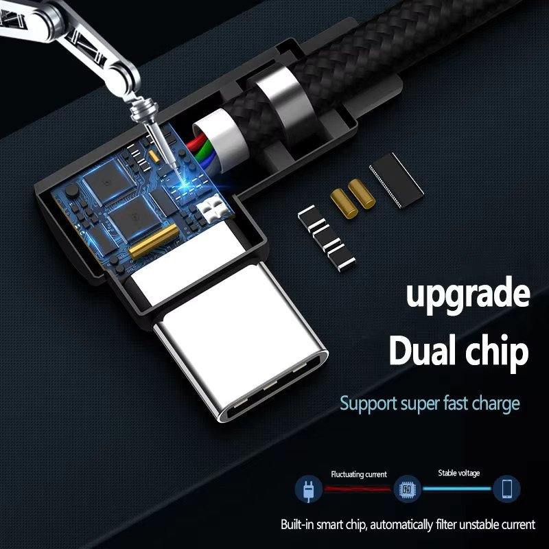 USB auf Typ-C Ladekabel mit 90-Grad-Winkel, 40 W und 5 A, schnelles Aufladen, aus Nylongewebe, verfügbar in Schwarz oder Blau, Längen: 0,25 m, 1 m, 1,5 m oder 2 m - Bild 4