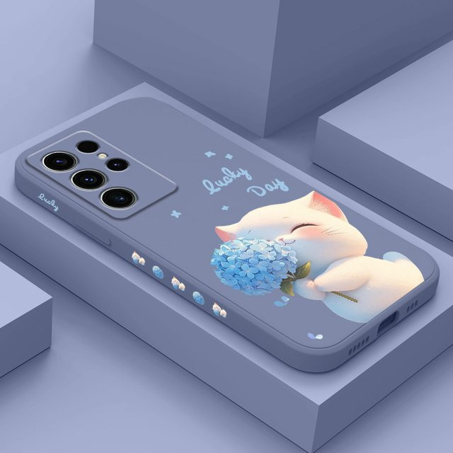 Samsung Galaxy S26 Plus Ultra Silikonhülle mit blauem Seidenkatzen-Design in Blau und Schwarz - Bild 1