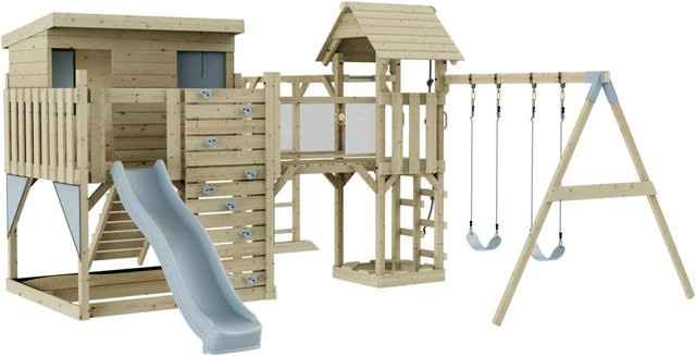 OutdoorToys Spielturm Johanna mit Kinderschaukel in Eisblau aus Holz und verzinktem Stahl - Bild 1