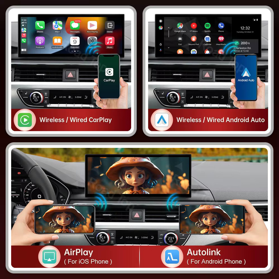 RoadTop 12,3 Zoll Wireless CarPlay Multimedia-Display mit Android Auto und Airplay für Audi A4 A5 2016-2019 MIB2, Schwarz - Bild 4