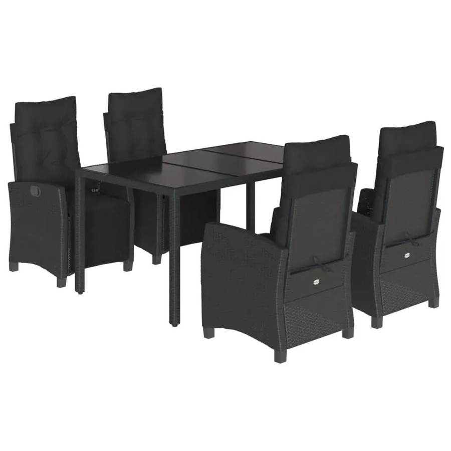 vidaXL 5-teilige Garten-Essgruppe aus Poly-Rattan mit Kissen in Schwarz - Bild 2
