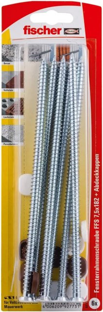 Fischer Fensterrahmenschraube FFS Torx mit Abdeckkappen, Farbe: Silber, Durchmesser: 7,5 mm, Länge: 182 mm - Bild 1