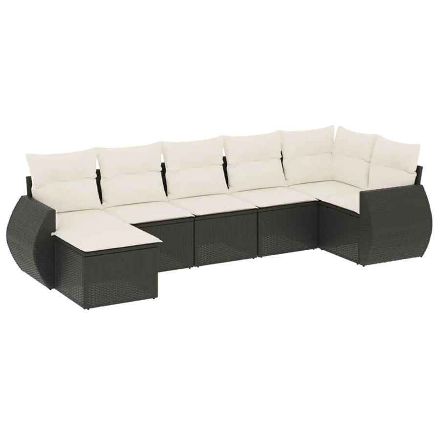 vidaXL 7-teilige Garten-Sofagarnitur in L-Form aus schwarzem Poly-Rattan mit Kissen und pulverbeschichtetem Stahlgestell - Bild 2