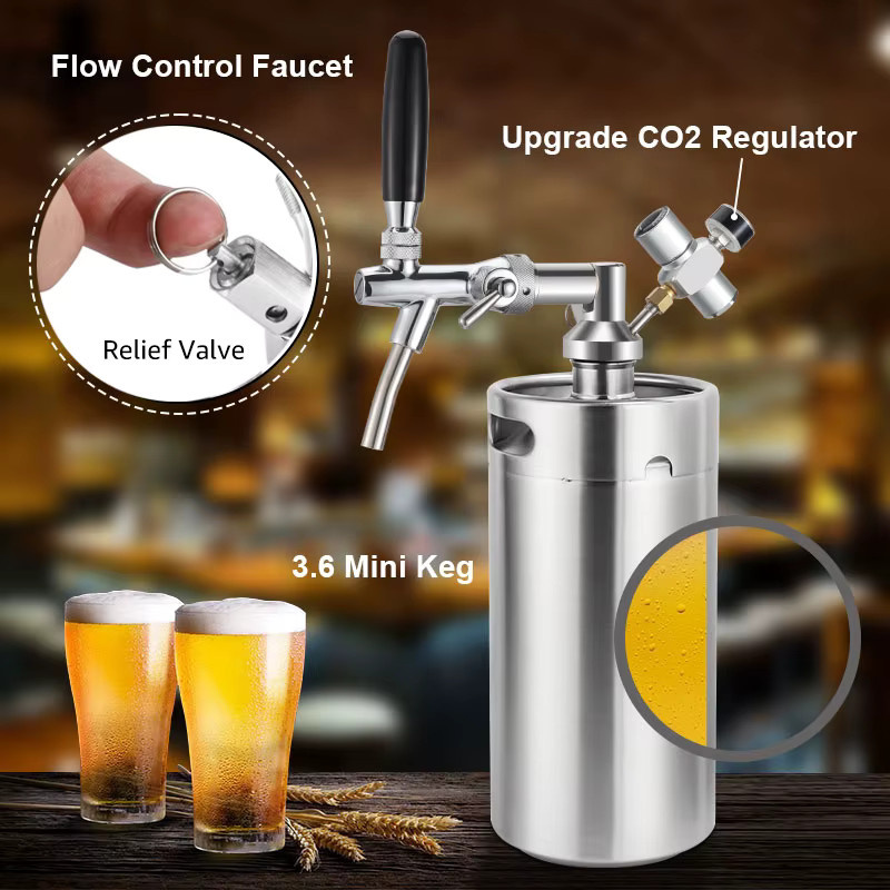 ELECQUEEN Mini-Fass-Growler-Kit mit 3,6 l und 5 l Volumen, CO2-Regler 0-60 psi und Durchflussregelung für Bierhahn-Spender aus Edelstahl - Bild 4