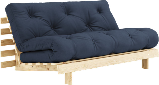 Karup Roots 160 Schlafsofa in Blau, Polsterstoff mit verstellbarer Kopfstütze und Holzdesign, B/T/H: 160 x 200 cm - Bild 1