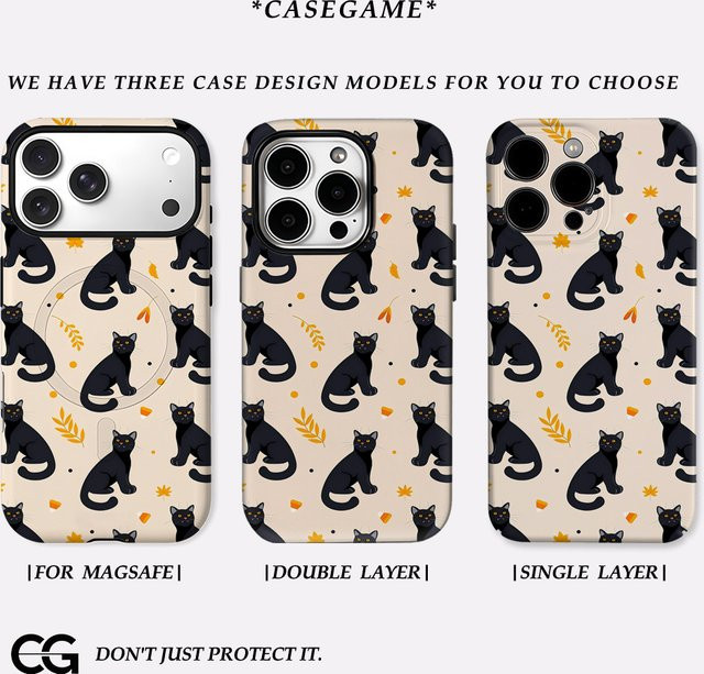 Potdemiel Handyhülle mit herbstlicher schwarzer Katze für iPhone 17 16 15 14 13 12 Pro Max Plus Tough Case in Schwarz und Multicolour - Bild 1