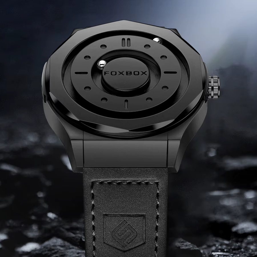 FOXBOX Armbanduhr, Quarzuhr, Edelstahl, Leder, Herren, Schwarz, Silber - Bild 3