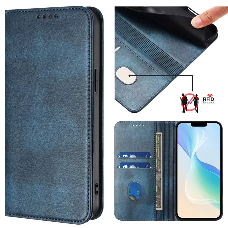Magnetische Leder-Standhülle mit Brieftaschenfunktion für Realme 16 Pro+ in Blau - Bild 4