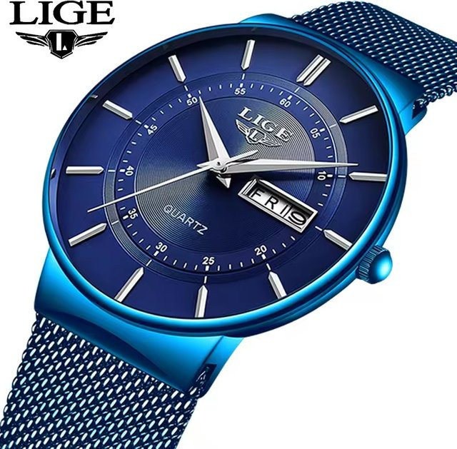 LIGE Armbanduhr, Quarz, Edelstahl, Blau, Herren - Bild 1