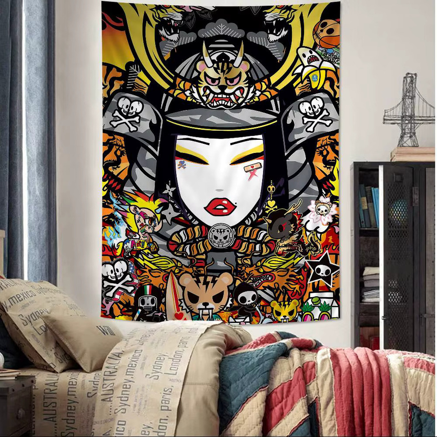 Japan Anime Wandteppich Potdemiel mit Tarot-Design im Hippie-Stil, Mehrfarbig - Bild 2