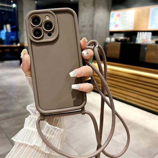 ZMUGUA Silikonhülle mit verstellbarem Crossbody Lanyard-Trageband für iPhone 16 15 14 13 12 11 Pro Max in Grau - Bild 1