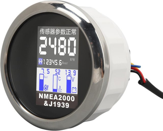 GoolRC 85mm Bootsdrehzahlmesser für NMEA2000 J1939 Protokoll mit Wassertemperatur Öldruck und Spannungsanzeige in Schwarz - Bild 1