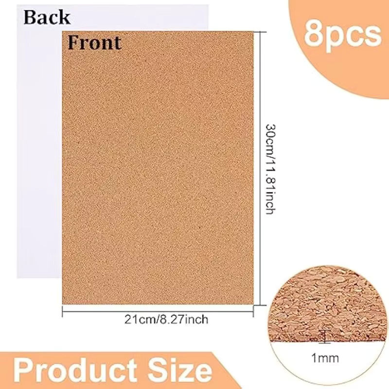 8er-Pack selbstklebende Korkplatten in A4, rechteckige Kork-Trägerplatten für Wanddekoration und Isolierung, braun, Dicke: 0,1 cm - Bild 2