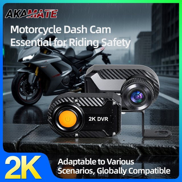 AKAMATE 2K HD Motorrad Dash Cam mit WiFi, IP67 wasserdicht, 130 Grad Weitwinkel und Loop-Aufnahme, Schwarz - Bild 1