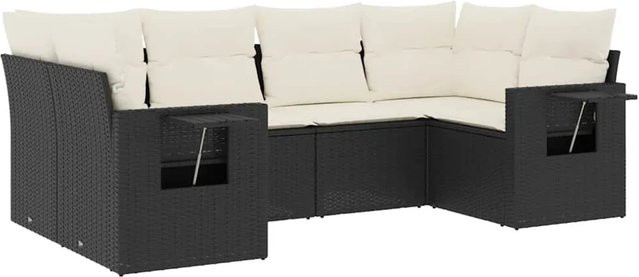 vidaXL 6-teilige Garten-Sofagarnitur in L-Form aus Poly-Rattan in Schwarz mit Sitzkissen und Stauraum - Bild 1