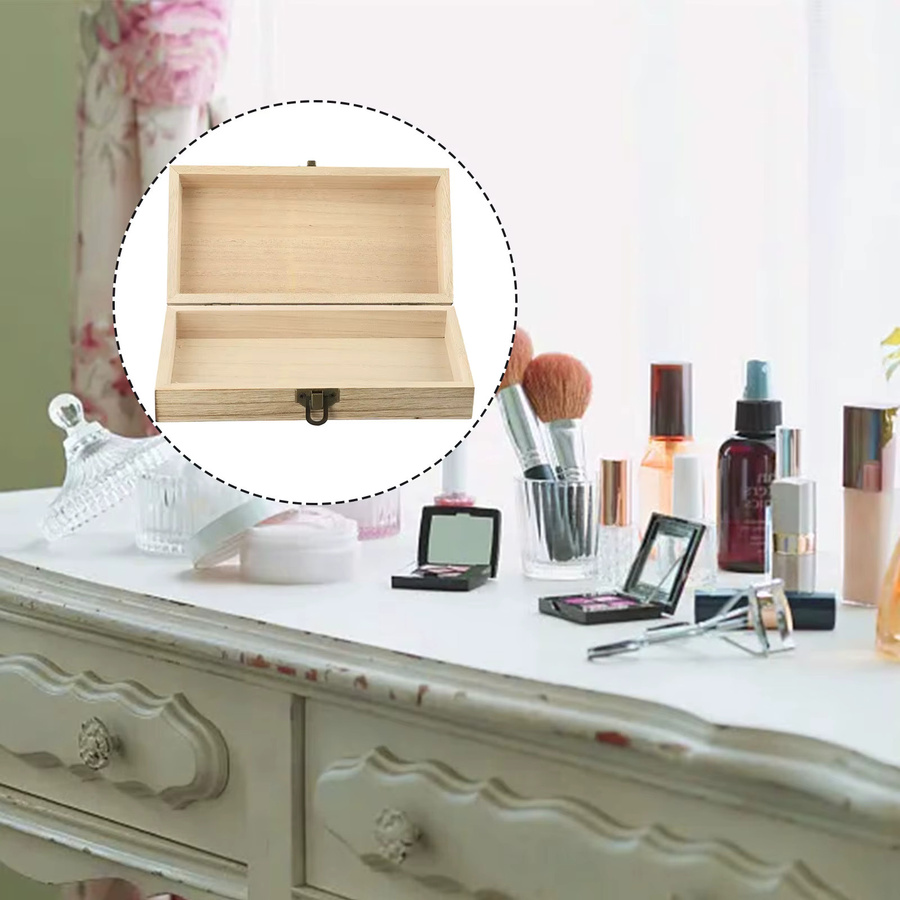 LEENKEA Aufbewahrungsbox aus Holz in Naturfarbe mit Retro-Schnalle als Schmuckschatulle und Schreibtisch-Organizer - Bild 3