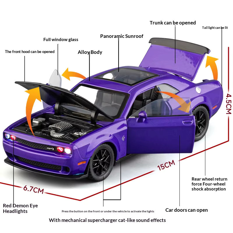 Maisto Challenger Hellcat Muscle Car, Modellauto, 1:32, mit Sound- und Lichteffekt - Bild 2