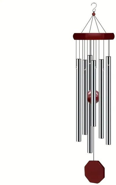 Yiran Furniture Windspiel im chinesischen Stil aus Metall mit 6 Röhren, Farbe: Silber, Höhe: 70 cm - Bild 1