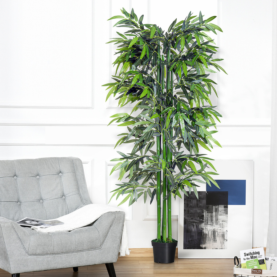 Outsunny Künstlicher Bambusbaum in Grün mit Übertopf, Höhe: 180 cm - Bild 2