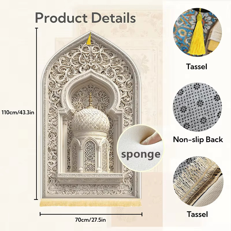 VIKAMA Muslimische Gebetsmatte aus Microfaser, rutschfest und weich, orientalisches Design - Bild 4