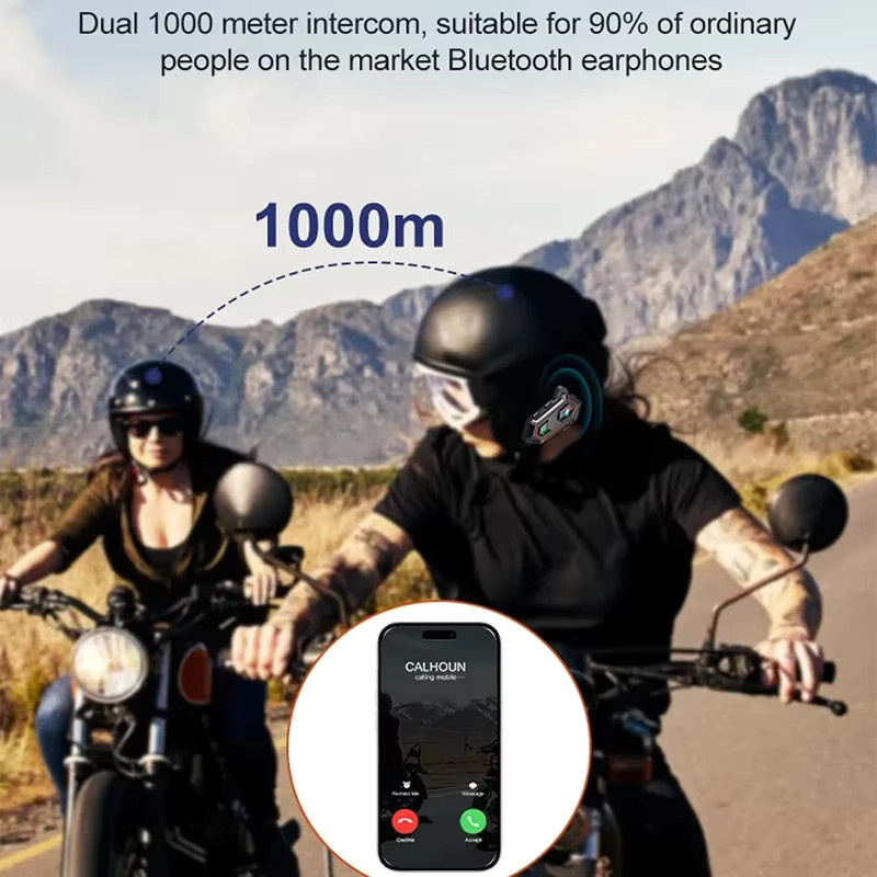 XINOWY Y20-2X Motorradhelm Bluetooth Headset mit 2-Fahrer Intercom, 1000m Reichweite, BT 5.0, Sprachassistent, Musik-Player und RGB-Licht, IPX6 Wasserdicht, Schwarz - Bild 3