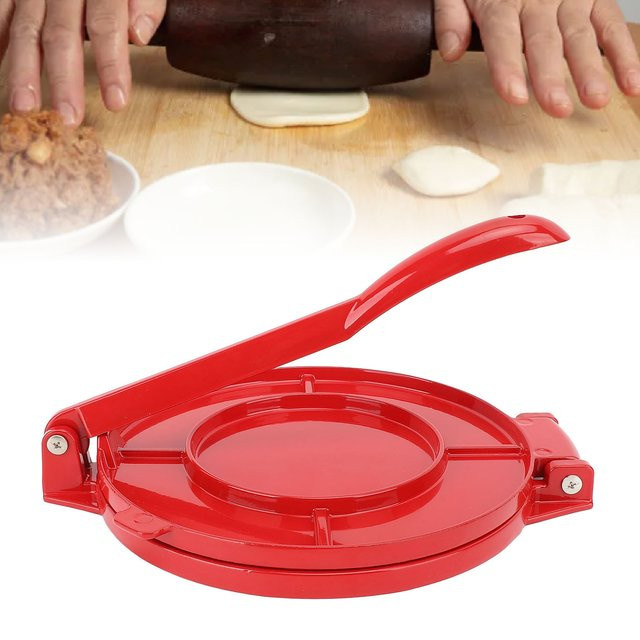Qiilu Manuelle Tortilla-Presse aus Aluminiumlegierung in Rot für Fladenbrot und Teig, Durchmesser: 25 cm - Bild 1