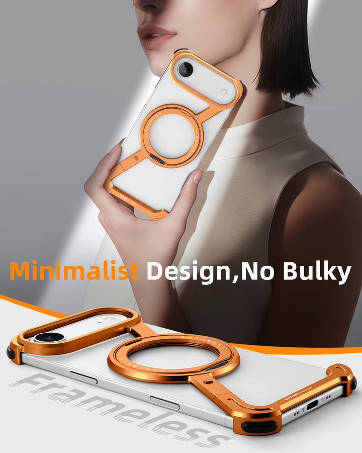 Oatsbasf Metallrahmenlose Handyhülle für iPhone 17, 17 Pro, 17 Pro Max und iPhone Air in Blau mit 360 Grad drehbarem Ringständer und stoßfestem Bumpergehäuse - Bild 3