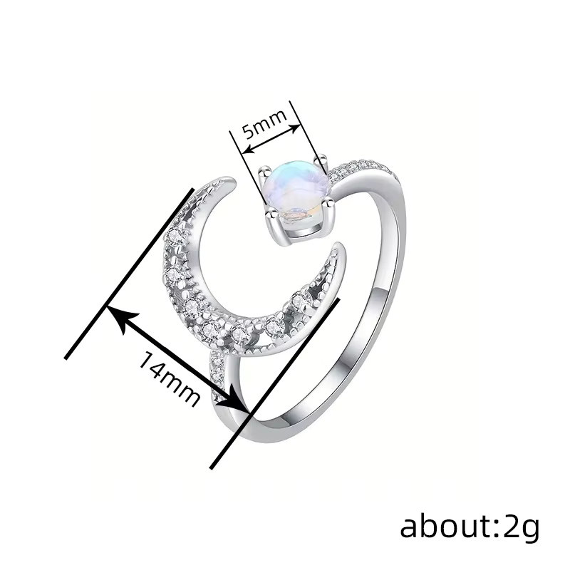 Huitan Moon Öffnungsring, Imitationsopal, Zirkonia, Silber, Damen - Bild 5