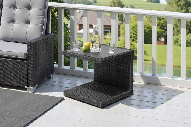 OUTFLEXX Rocking Beistelltisch aus Polyrattan mit Glasplatte in Steinoptik, grau/braun-meliert, B/T/H: 50 x 45 x 50 cm - Bild 1